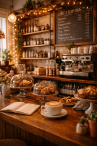 Mother and daughter enjoying pastries during coffee shop photography session Hartford County